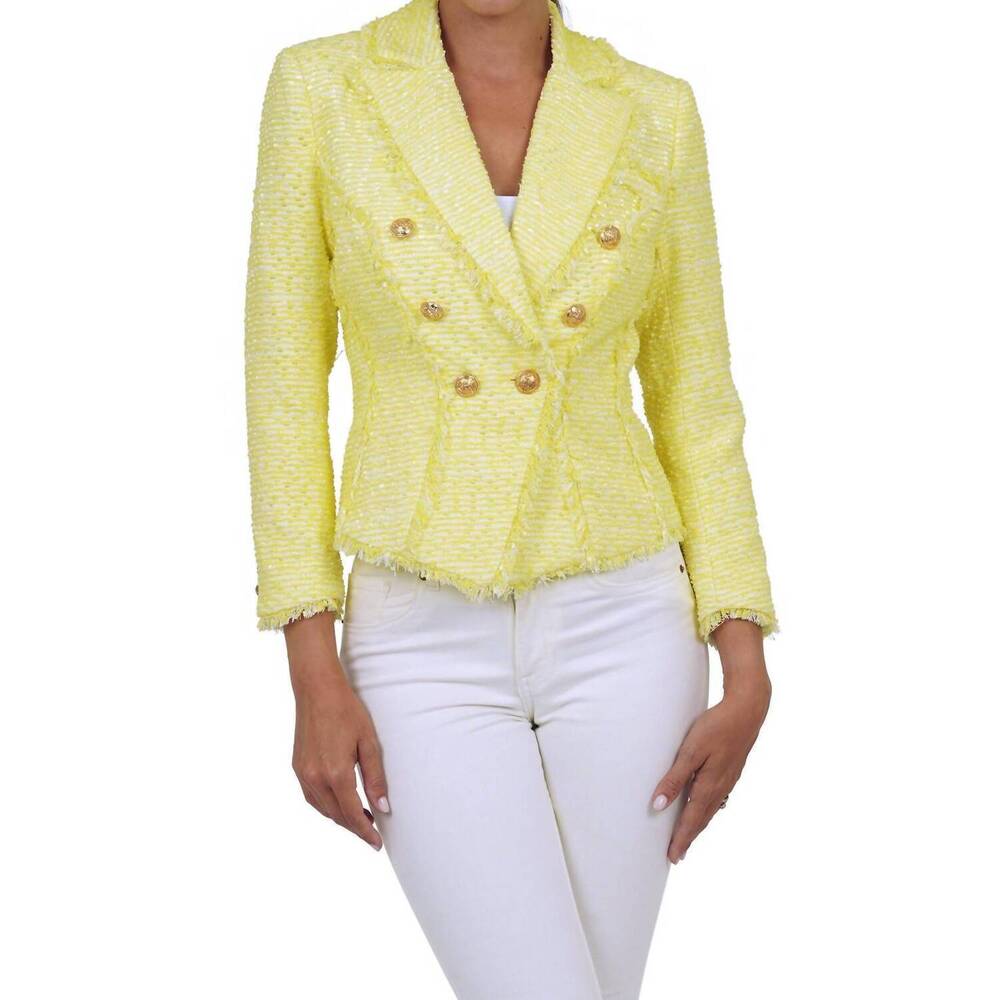 NEW LOVE TOKEN catherine tweed blazer in yellow